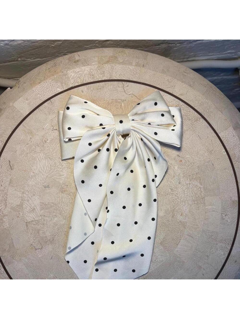 Cream Polka Dot Bow Hair Ribbon